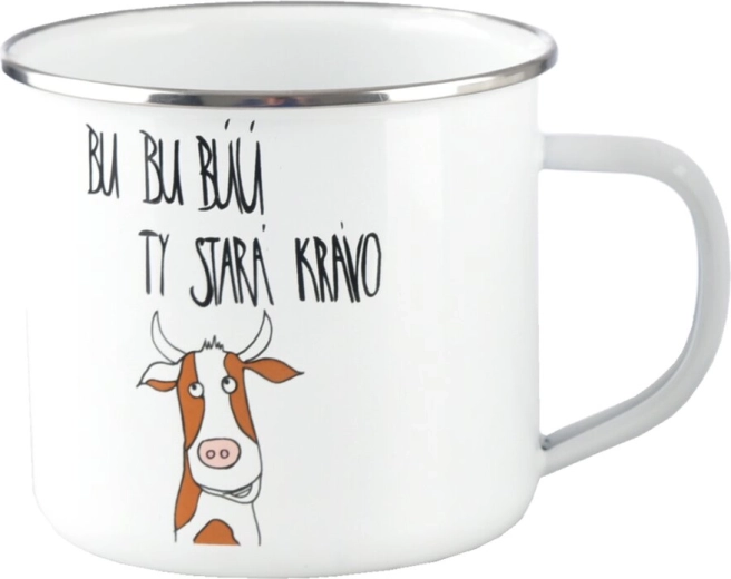Fehér zománcozott bádogbögre „Bu, bu…” 500 ml