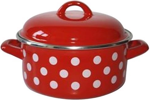 Zománcozott lábas fedővel 24 cm PÖTTYÖS piros 4,8 l