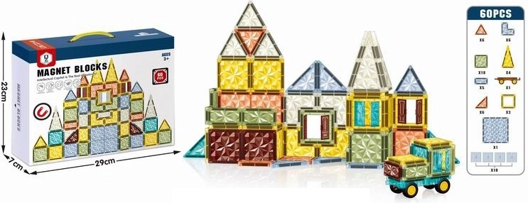 Mágneses 3D építőkészlet gyerekeknek – 60 darab