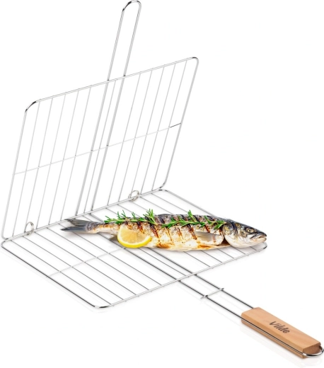Kétoldalas Vilde grillsütő rács 33 × 29 cm fa nyéllel