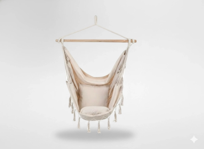 Függő brazil boho fotel 130 × 100 cm, bézs