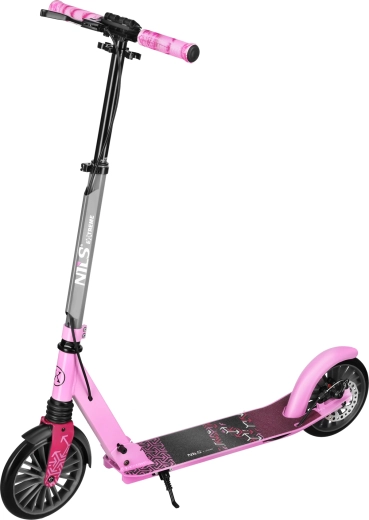Összecsukható NILS Extreme Lumia rózsaszín roller, 200 mm, első felfüggesztéssel és tárcsafékkel