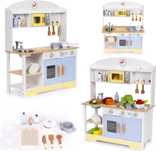 Fa gyerek konyha sütővel, mosógéppel és mikróval ECOTOYS – 12 kiegészítő