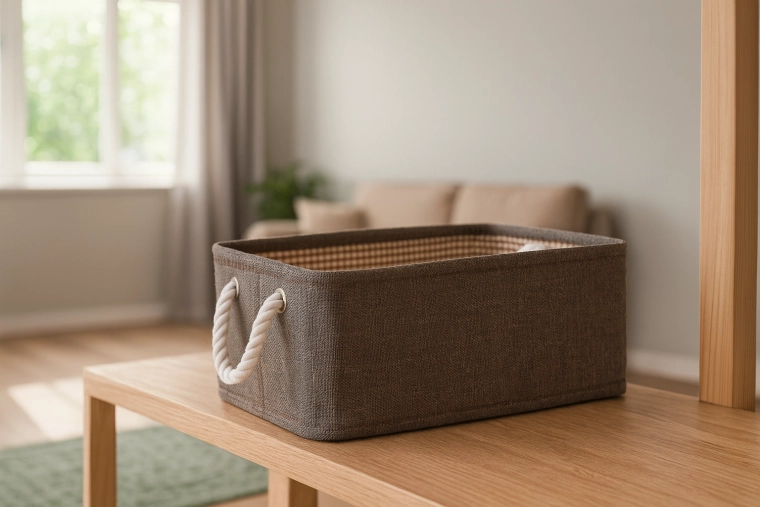 Textil tárolókosár kötélfogantyúkkal 30 × 40 × 18 cm barna