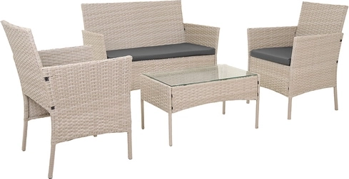 Bezsínű GARDLOV kerti rattan szett üveggel és párnákkal