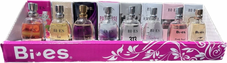 BI-ES asztali display mini parfümökkel 15 ml – 64 db + 8 teszter