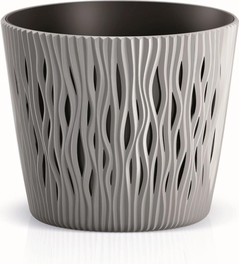 Sandy Round virágcserép betéttel, 15,8 cm – szürke kő