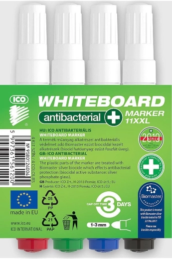 ICO antibakteriális fehértáblafilcek, 4 színből álló készlet