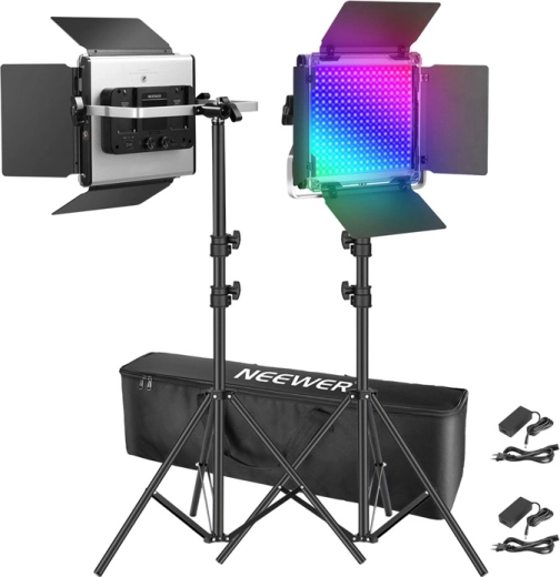 Neewer 2×660 pro ii rgb led lámpák állványokkal 200 cm