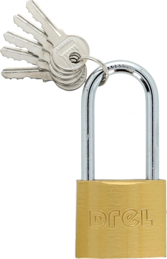 50 mm-es lakat hosszított kengyellel, sárgaréz, 5 kulcs