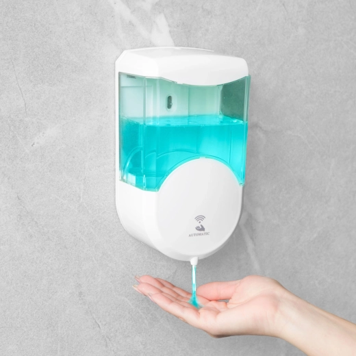 Automatikus, falra szerelhető, 600 ml-es, elemmel működő fehér szappanadagoló