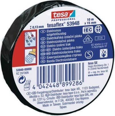 TESA elektromos szigetelőszalag 15 mm × 10 m, fekete