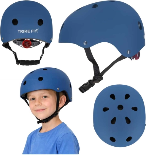 Gyermek kerékpáros sisak LED-del TRIKE FIX, M méret (55–58 cm), sötétkék