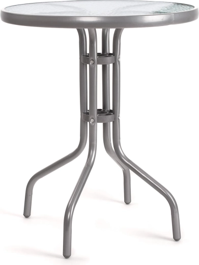 kerti lerakóasztal üveglappal, 60 cm átmérő, ezüst