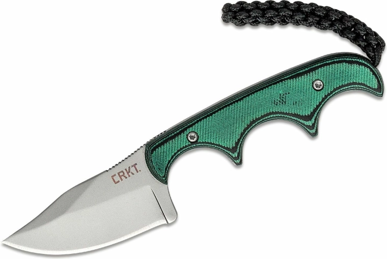 CRKT Minimalist Bowie – kis nyakban hordható kés 5,3 cm, zöld‑fekete, G10, tok