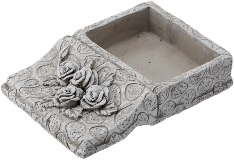 Könyv alakú cement virágtartó, szürke 23,5 × 17 × 5 cm