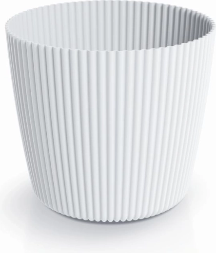 Milly Round műanyag virágcserép, 34,2 cm, fehér, függőleges bordázattal