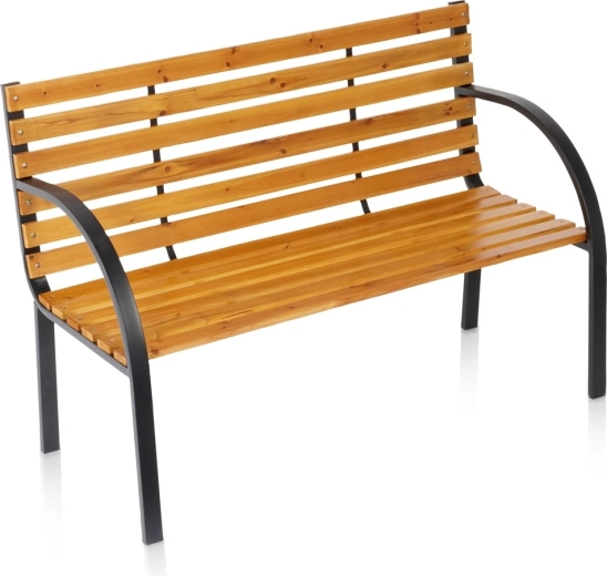Vilde kerti pad fa ülőfelülettel és fekete fém vázzal 122 × 51 × 83,5 cm