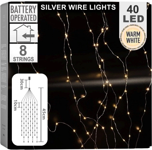 Függő LED fényfüggöny 40 LED-del, 45 cm, meleg fehér, elemes