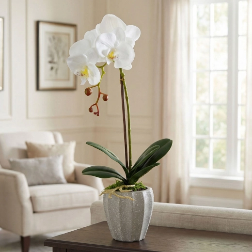 Mű orchidea virágcserépben, dekoratív, 45 cm - 1 darab