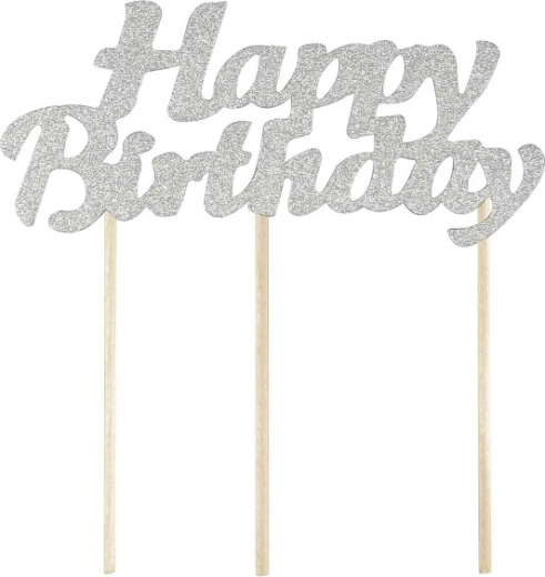 Happy Birthday ezüst tortadekoráció