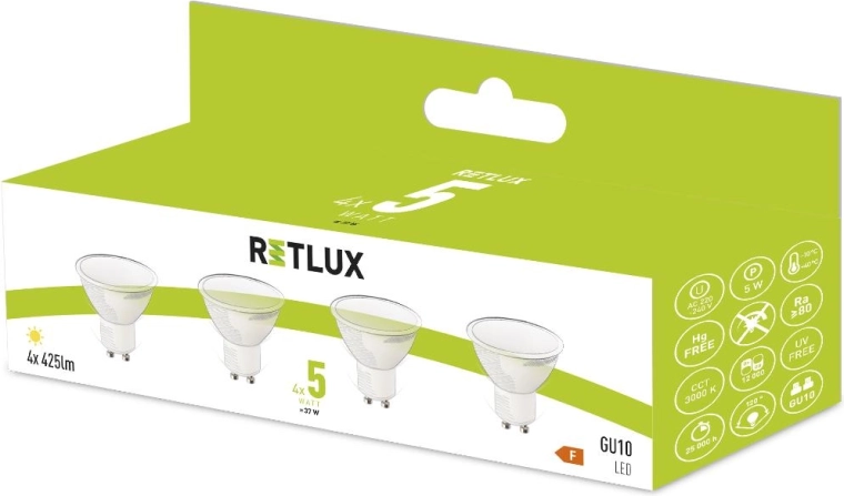 Retlux GU10 LED-izzó 5 W meleg fehér - 4 db