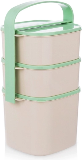 Műanyag, háromszintes ételhordó 2 l + 2× 1,15 l