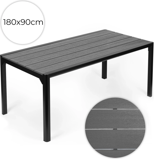 MultiGarden kerti asztal 180 × 90 cm, szürke faerezetű asztallappal