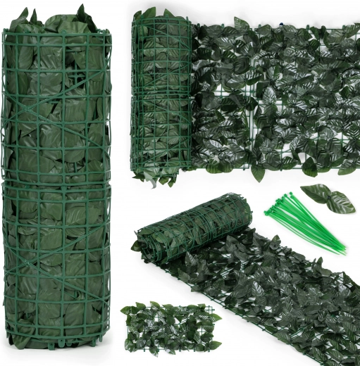 Mű élősövény 300 × 50 cm, sötétzöld erkélytakarással, álcázó hatással