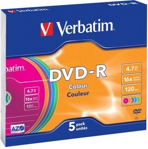 Verbatim DVD-R Colour 4,7 GB 16× Slim Case – 5 db