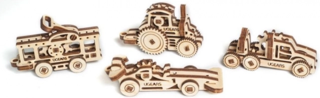 Ugears 3D fa mechanikus kirakó – 4 járműves kulcstartó készlet