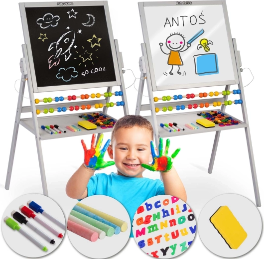 Mágneses kétoldalas gyerektábla RICOKIDS – szürke