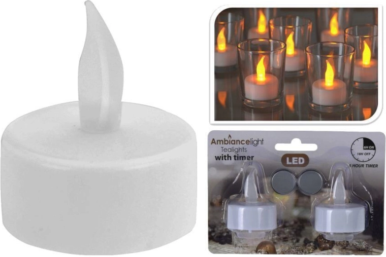 Fehér LED mécses időzítővel és elemekkel (2 db)