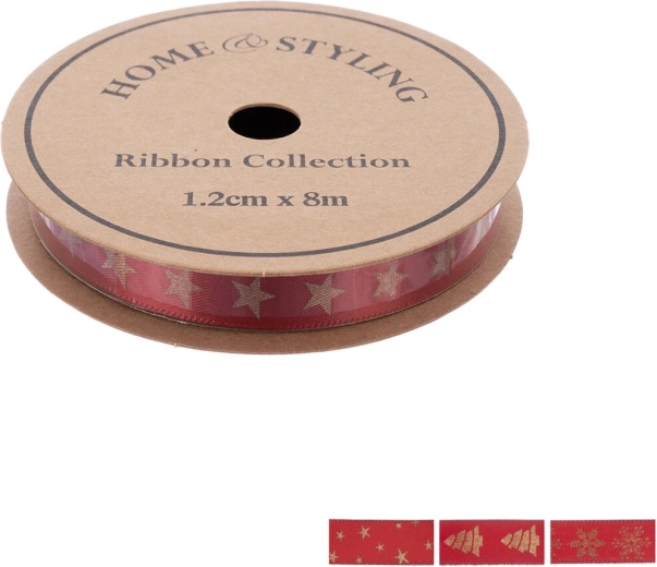 Home & Styling karácsonyi poliészter szalag 8 m bordó mix