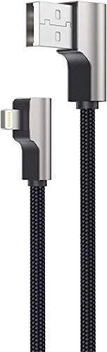 CB-AL01 fekete OEM nejlon USB – Lightning kábel | 2 m | 90 fokos csatlakozók | MFi tanúsítvány