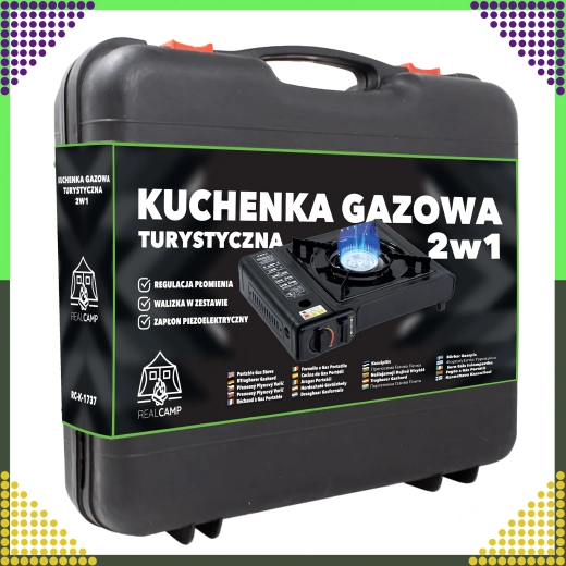 Hordozható túragázfőző 2 az 1-ben, kofferes kivitel