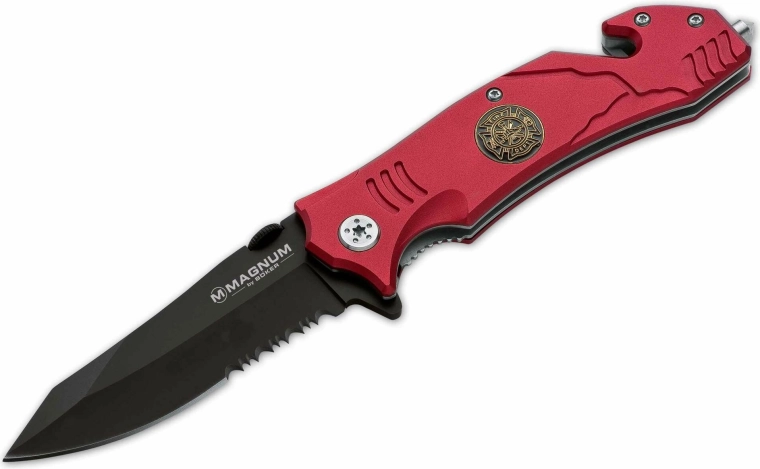 Magnum Fire Fighter mentőkés segített nyitással, piros alumínium, 8,3 cm