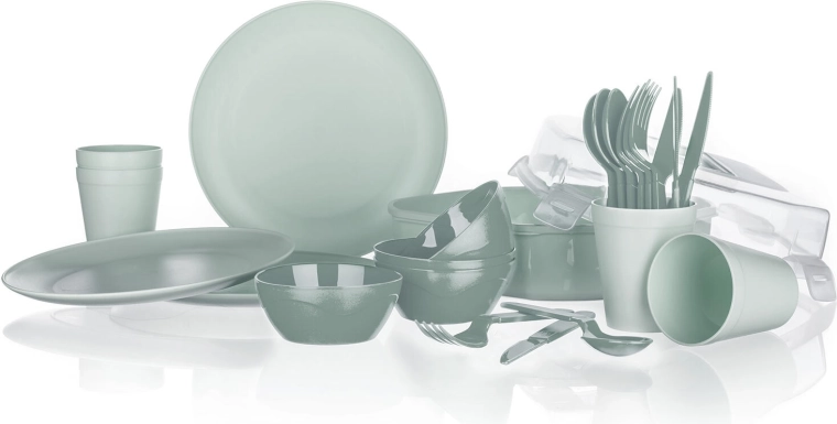 26 részes kemping étkészlet dobozban – menta