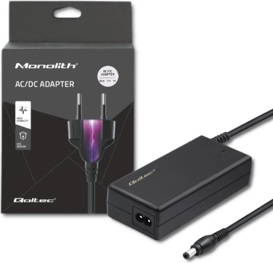 Qoltec hálózati tápegység, 84 W, 12 V, 7 A, 5,5 × 2,5 mm-es csatlakozóval