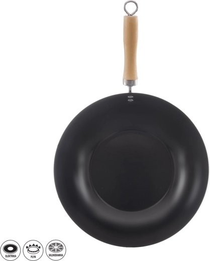 30 cm-es wok serpenyő fa nyéllel
