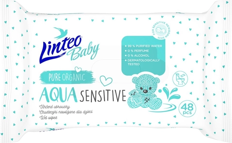 Linteo baby aqua sensitive gyermek nedves törlőkendők 48 db