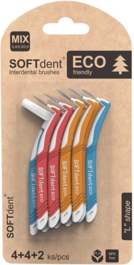 Softdent eco hajlított fogköztisztító kefék mix (4× XS, 4× S, 2× M)