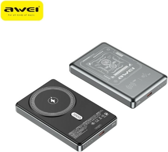 Awei MagSafe vezeték nélküli powerbank 10 000 mAh szürke