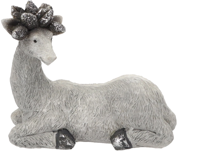 Szürke fekvő rénszarvas figura 17,5 × 8,5 × 15 cm