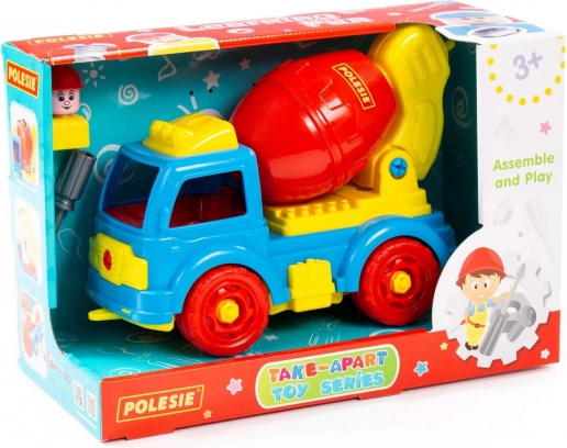 Szétszerelhető betonkeverő szerszámokkal és figurával, 29 darab