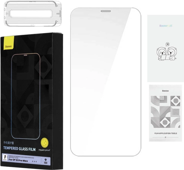 Baseus edzett üveg 0,4 mm iPhone 12 Pro Max-hoz tisztítókészlettel