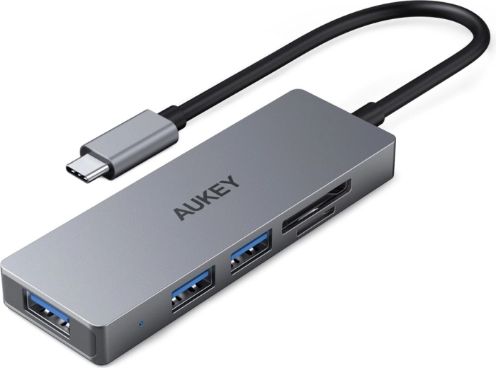 Aukey ultrakompakt vékony alumínium USB‑C hub 4 az 1-ben (3× USB 3.1, SD és microSD)