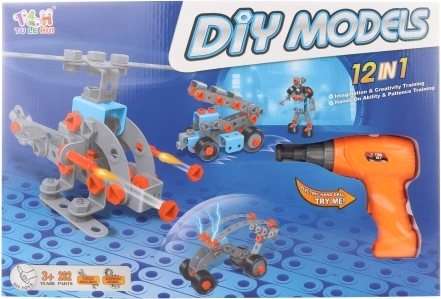 Csavaros építőkészlet fúrógéppel – 282 darab