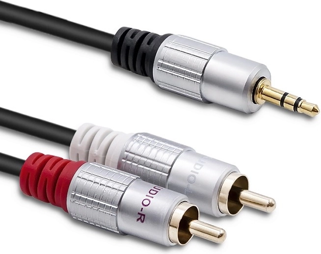 Audio kábel 2x RCA – 3,5 mm mini jack, 3 m, fekete