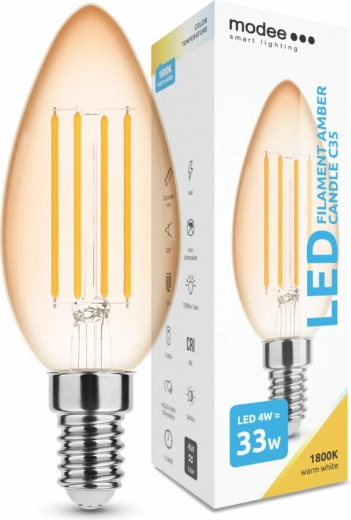 Modee LED filament izzó Amber Candle C35 E14 4 W dimmelhető